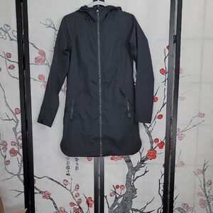 LULULEMON DEFINITELY RAINING JACKET HOODED SOFTSHELL NAVY NYLON RAIN COAT Size 4